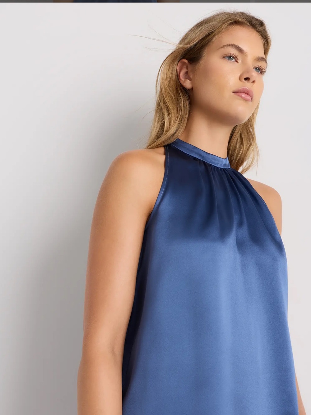Quince 100% Washable Silk Halter Top XL Moonstone Blue - Picture 3 of 6